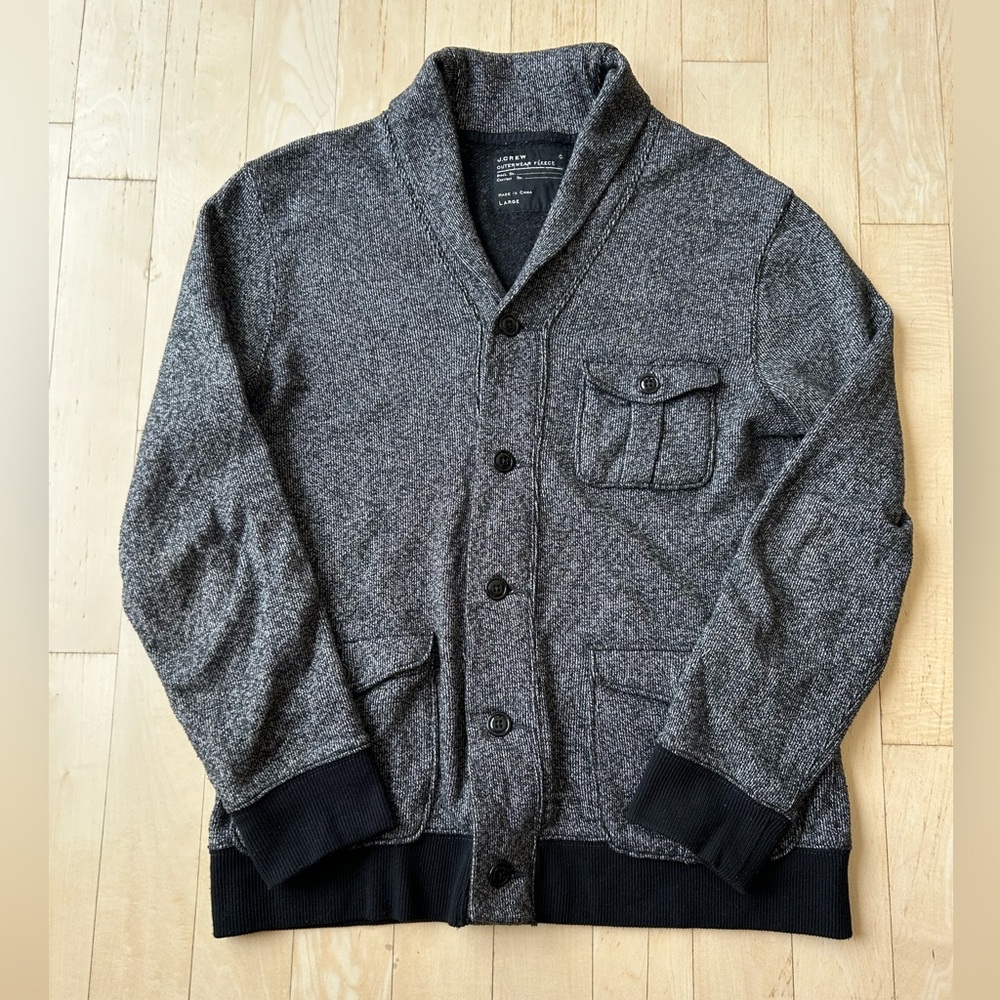 J. Crew Outerwear Fleece Heather Black Men’s Button Front Cardigan Size Large - Picture 8 of 9